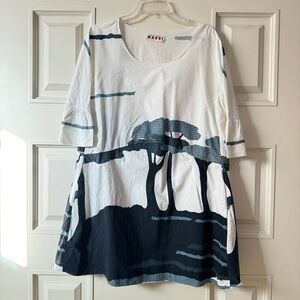 Marni Cotton White Printed Tent Dress